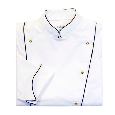 Corded Chef Coat in White poplin with black cording, 1080018