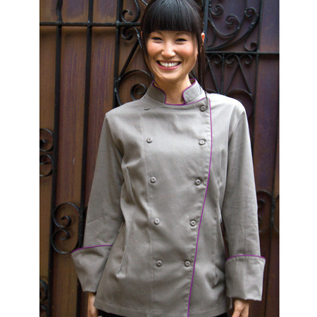 Women's Traditional Coat in Graphite Poplin with Plum Cording, 1035013