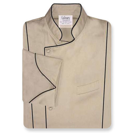 Milan Chef Coat in Khaki Twill with Black Accents