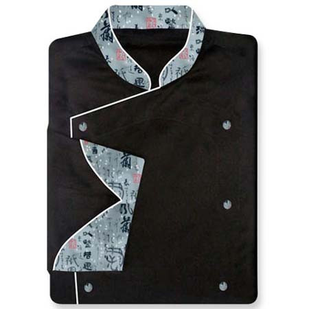 Venetian Chef Coat in Black with Asian Inspiration Accents