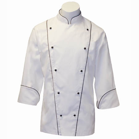 Corded Chef Coat in White Fineline Twill with Black Accents, 1080517