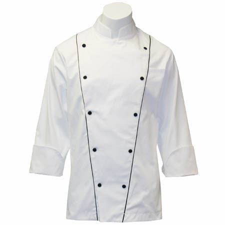 Corded Chef Coat in White Egyptian Cotton with Black Cording, 1080509