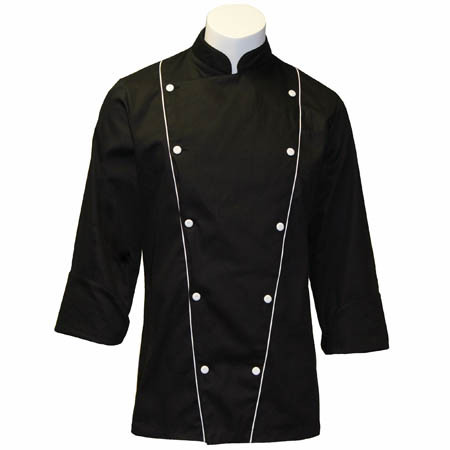 Corded Chef Coat in Black Twill with White Accents, 1080503