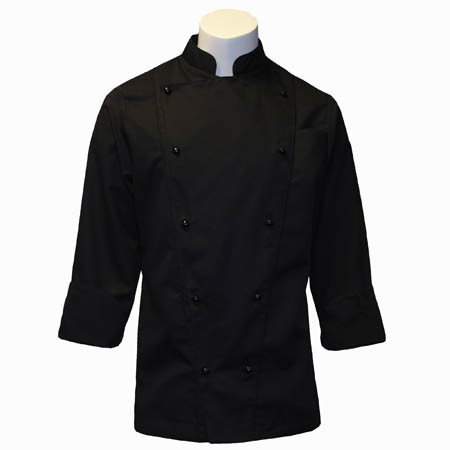 Corded Chef Coat in Black Fineline Twill with Black Cording, 1080516