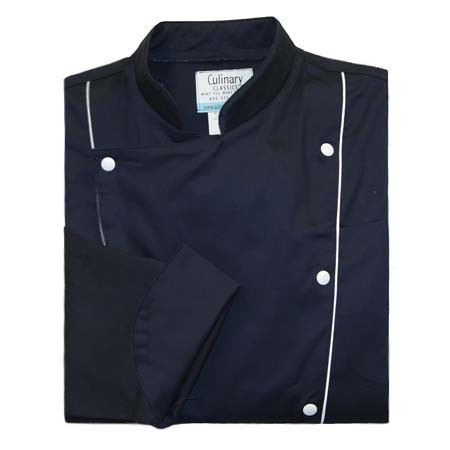 Corded Chef Coat in Navy Cotton Twill with White Accents