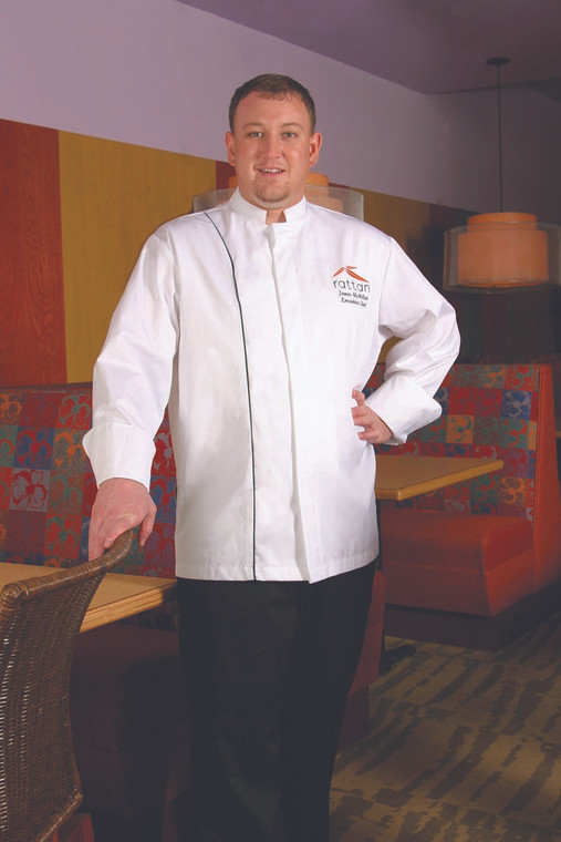 Vanguard Chef Coat in White Poplin with Black Cording, 1733-002