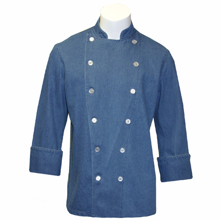 Traditional Chef Coat in Blue Denim with Clear Plastic Buttons 1030014