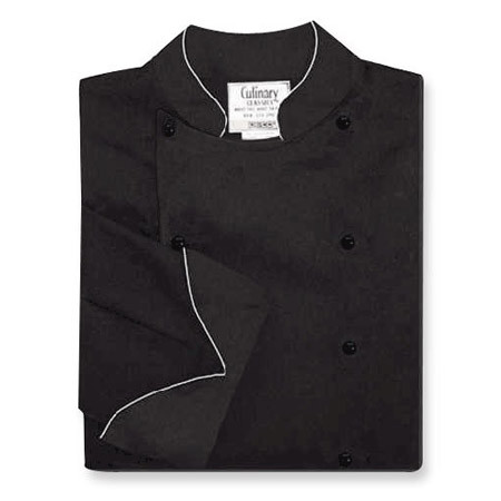 Traditional Chef Coat in Black 100% Egyptian Cotton with White Cording, 1030519