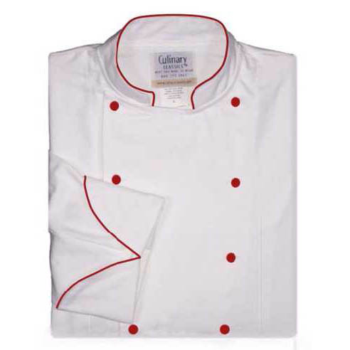 Women's Traditional Coat in White with Red cording and red hand-crafted buttons 1035520