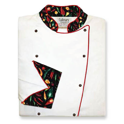 Women's Traditional Coat in White Twill with Peco Peppers Black, 1035514