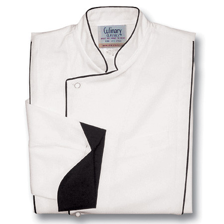 Milan Chef Coat in White Poplin with Black Accents, 1085009