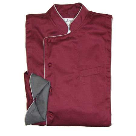 Milan Chef Coat in Plum Organic Cotton with Charcoal Accents, 1085-673-5153-90020-5403