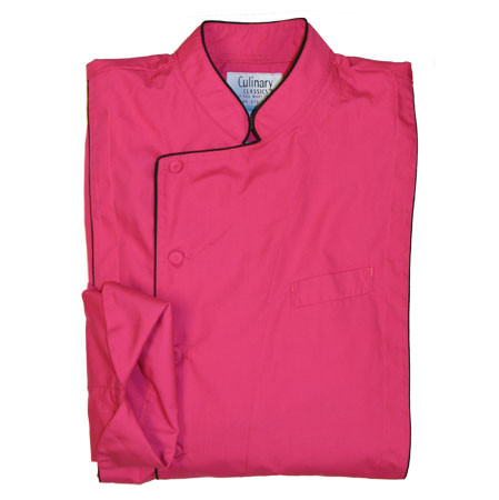 Milan Chef Coat in Hot Pink Poplin with Black Cording, 1085-932-5153-90012
