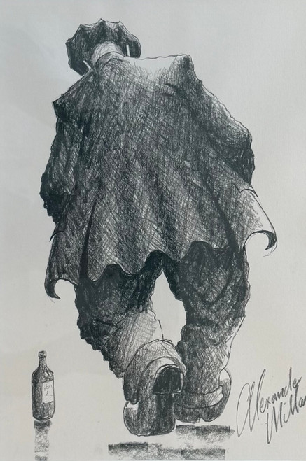 And If One Green Bottle... is a framed, original pencil drawing by Alexander Millar.