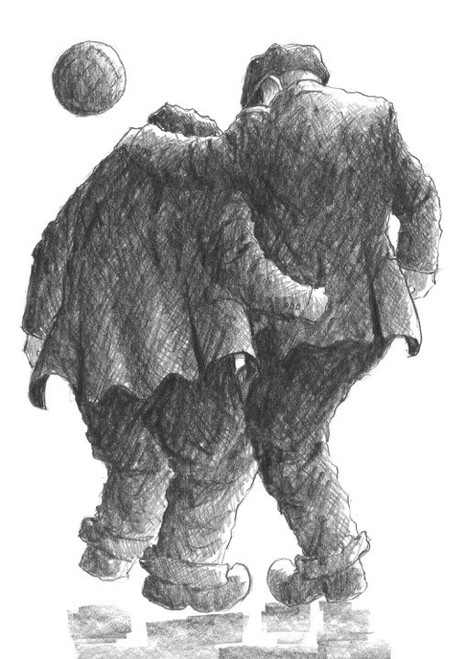 He's Fitba Crazy is a signed limited edition print of the original drawing by Scottish artist Alexander Millar.