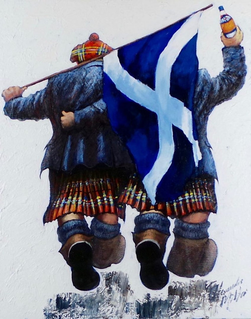 Tartan Army Cheers is a signed limited edition print in two sizes, based on the original painting by Alexander Millar.