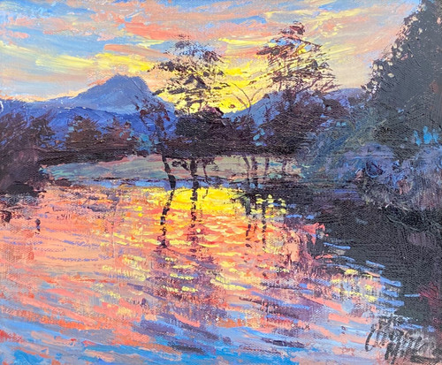Sunset Over Loch Ard is an original oil painting by Scottish artist Alexander Millar. Sunset Over Loch Ard is an original oil painting by Scottish artist Alexander Millar.