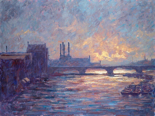 Battersea Sunset is a framed, signed limited editon print on canvas of the original painting by Alexander Millar