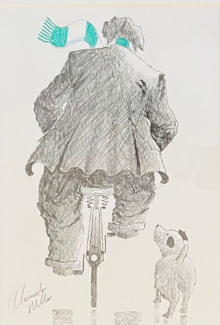 Wheelin' to Parkhead is a framed, original pencil drawing by Alexander Millar.