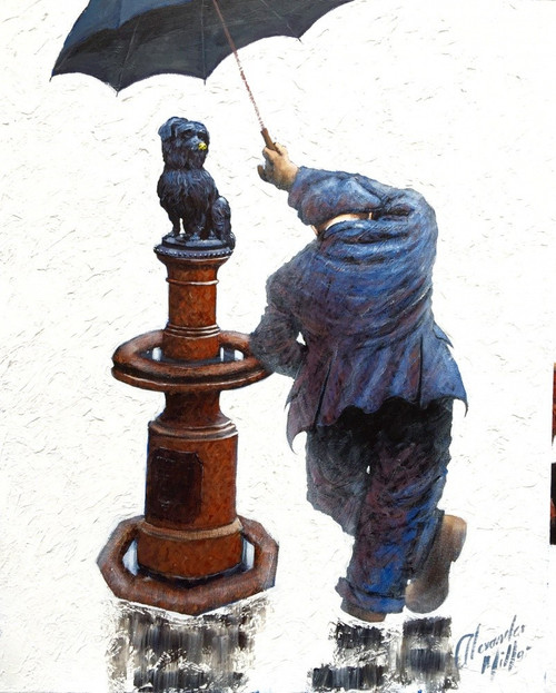 Greyfriars Bobby is a signed limited edition Giclee print on paper based on the original painting by Alexander Millar. friend', who spent 14 years guarding the grave of his owner in Greyfriars Kirkyard. Greyfriars Bobby is a signed limited edition Giclee print on paper based on the original painting by Alexander Millar. friend', who spent 14 years guarding the grave of his owner in Greyfriars Kirkyard.