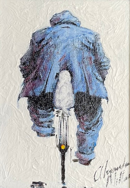 Hitchin' A Ride is a small, original oil painting by Alexander Millar.