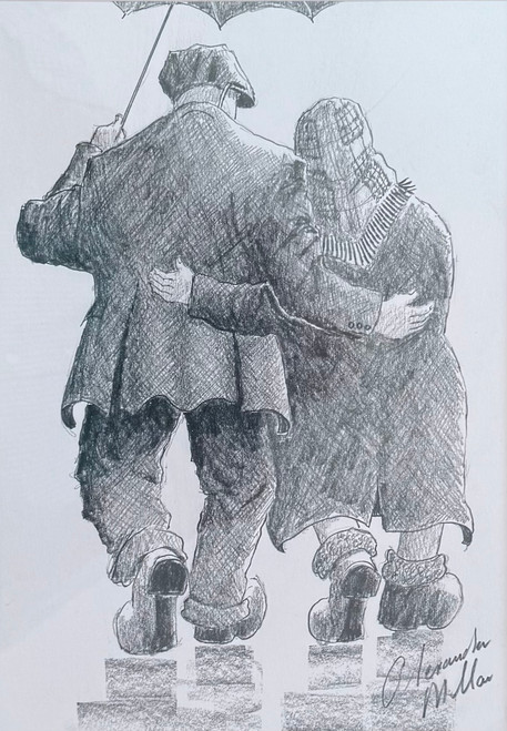 Hame'll Dae Us is a framed, original pencil drawing by Alexander Millar.