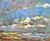 Distant Shores, St Mary's Lighthouse is an original oil painting by Alexander Millar. This is a scene with the seashore in the foreground with abstract waves washing in towards the viewer.  The white lighthouse sits  far out to the right - on a rocky island - beyond some choppy sea. Above ,there are large clouds that are grey with hints of purple, yellow  and white - the clouds  catch the watery sunlight.  Between the clouds there are  patches of blue sky.