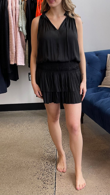 Cara Sleeveless Pleated Mini Dress - Black