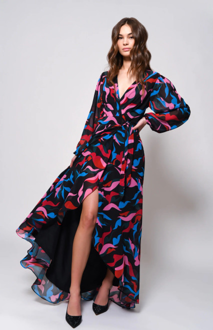 Bridge Dress - Multi Squiggle Leaves Chiffon