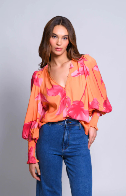 Margie Top / Apricot/Pink Floral