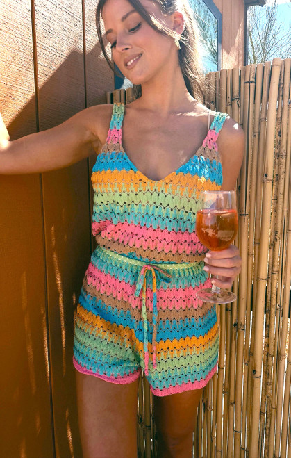 Ren Romper / Multi Stripe Crochet
