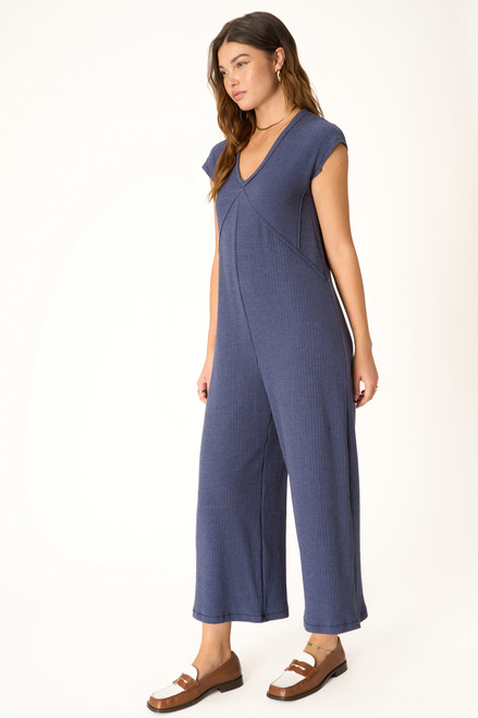 See Me Seamed Pointelle Jumpsuit / Navy Bliss