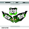 Crosshatch Kawasaki Number Plate Decals with Black Backgrounds, White Numbers