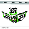 Arrow Kawasaki Number Plate Decals with White Backgrounds, Black Numbers