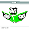 Kawasaki Factory21 Style Number Plate Decals with Black Backgrounds, White Numbers