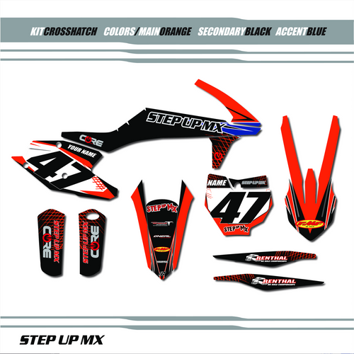 KTM Crosshatch Decal Kit with White Backgrounds, BlackNumbers KTM Crosshatch Decal Kit with White Backgrounds, BlackNumbers