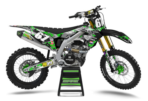 Kawasaki Camo Decal Kit with Black Backgrounds, White Numbers