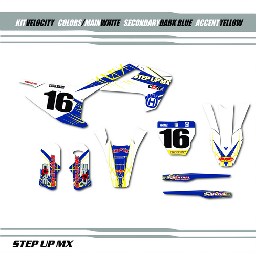 Husqvarna Velocity graphic kit, order with your requested name, number and motor-sports sponsor logo's