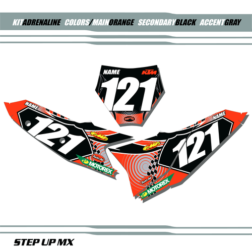 KTM Adrenaline Numberplate Decals with Black Backgrounds, White Numbers KTM Adrenaline Numberplate Decals with Black Backgrounds, White Numbers