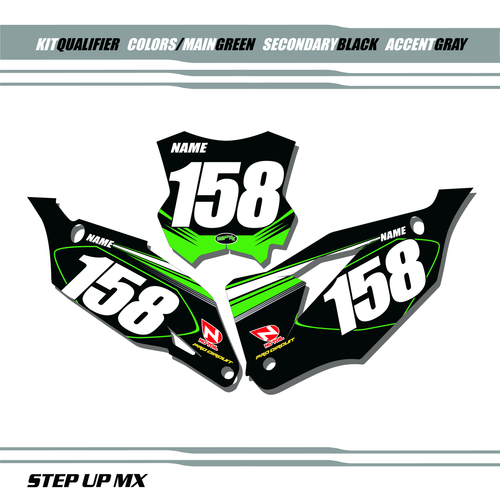 Qualifier Kawasaki Number Plate Decals with Black Backgrounds, White Numbers Qualifier Kawasaki Number Plate Decals with Black Backgrounds, White Numbers