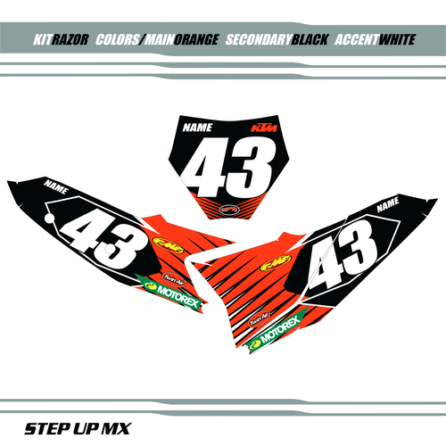 KTM Razor Number Plate Decals with Black Backgrounds, White Numbers KTM Razor Number Plate Decals with Black Backgrounds, White Numbers