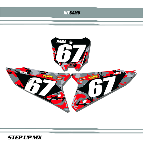 Camo Style Honda Number Plate Decals With Black Backgrounds, White Numbers Camo Style Honda Number Plate Decals With Black Backgrounds, White Numbers