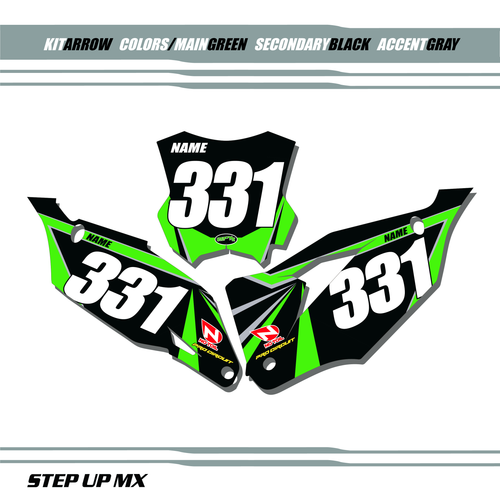 Arrow Kawasaki Number Plate Decals with Black Backgrounds, White Numbers Arrow Kawasaki Number Plate Decals with Black Backgrounds, White Numbers