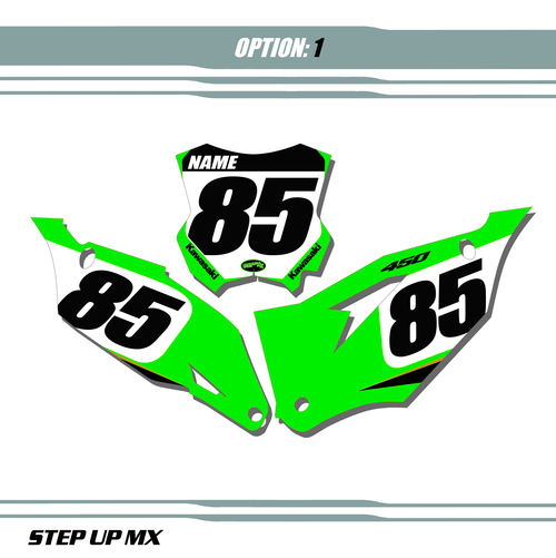 Kawasaki Factory20 Style Number Plate Decals with White Backgrounds, Black Numbers