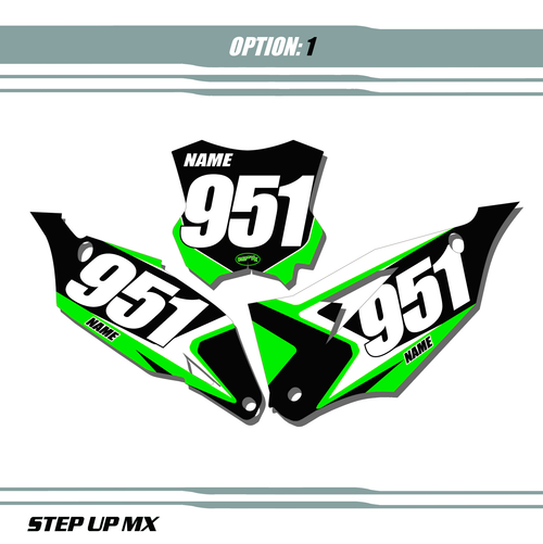 Kawasaki MECKX18 Style Number Plate Decals with Black Backgrounds, White Numbers Kawasaki MECKX18 Style Number Plate Decals with Black Backgrounds, White Numbers