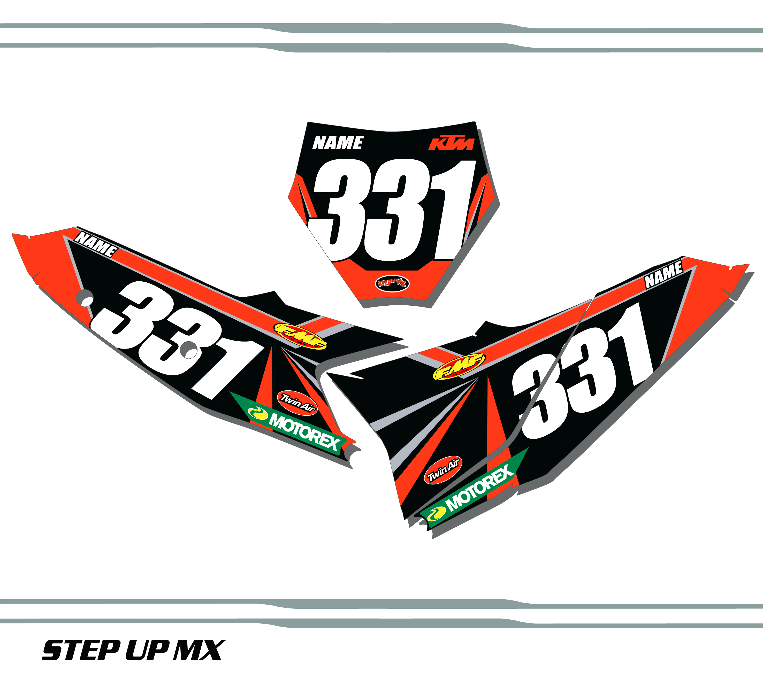 KTM 250 SXF 2023 Arrow Style Quick Ship Number Plate Decals KTM 250 SXF 2023 Arrow Style Quick Ship Number Plate Decals
