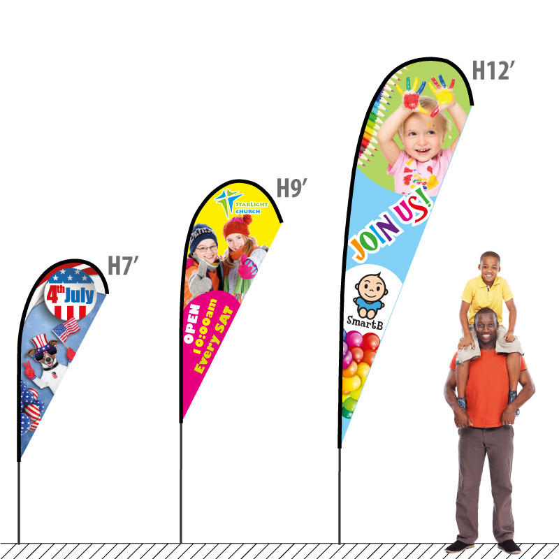 Teardrop Flags - Size Chart : Height 7', 9', 12'