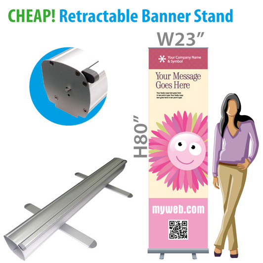 Cheap Retractable Banner Stand + Full Color custom printing on Vinyl Banner.