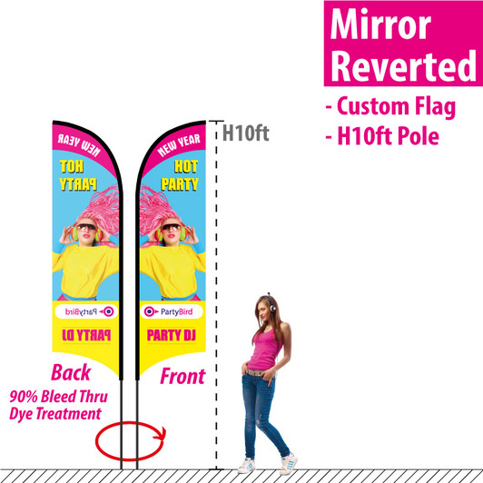 H10ft Feather Flag (Mirror Reverted image dye bleed through on the Back)