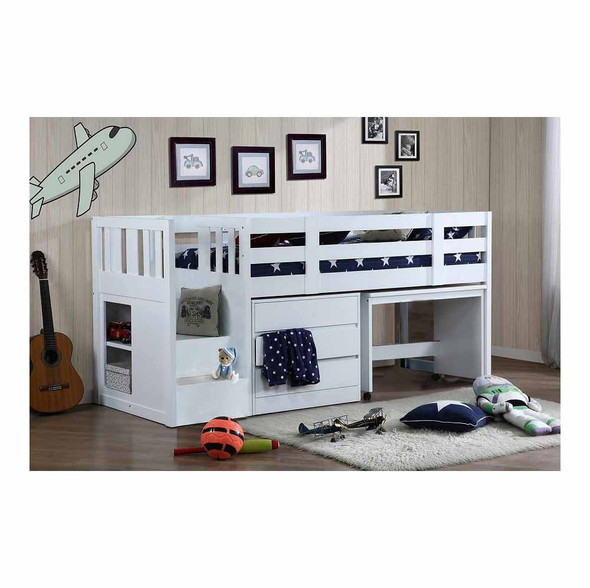 Wooden mid sleeper white with stair storage